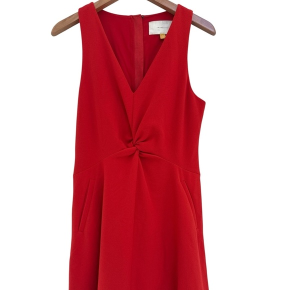 Anthropologie Leifsdottir Red/Orange Crepe Twist Front Mini Dress Pockets Size 8 - Picture 3 of 9